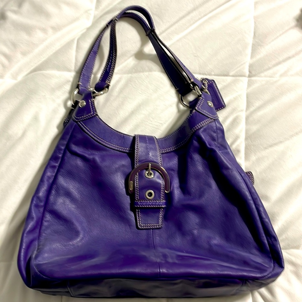 3 pocket purple Coach shoulder bag